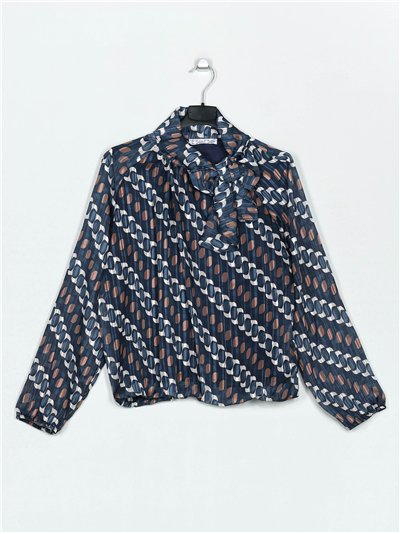 Printed blouse with bows marino