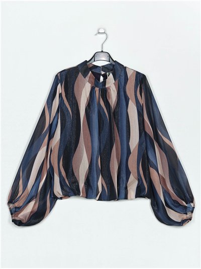 Printed blouse with puff sleeves azul-marino