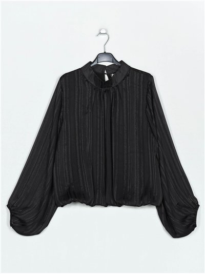 Printed blouse with puff sleeves negro