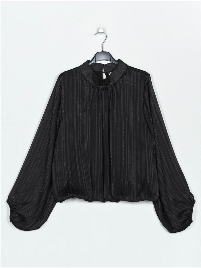 Blusa gasa manga abullonada negro