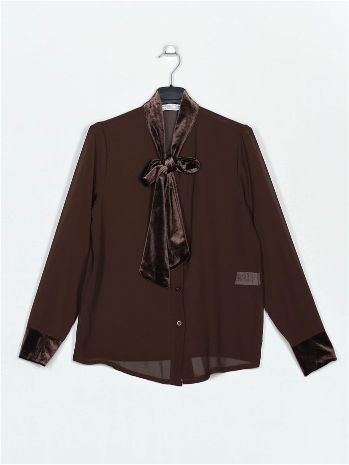 Blouse with velvet bows marron