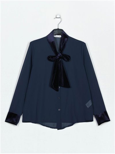 Blouse with velvet bows azul-marino