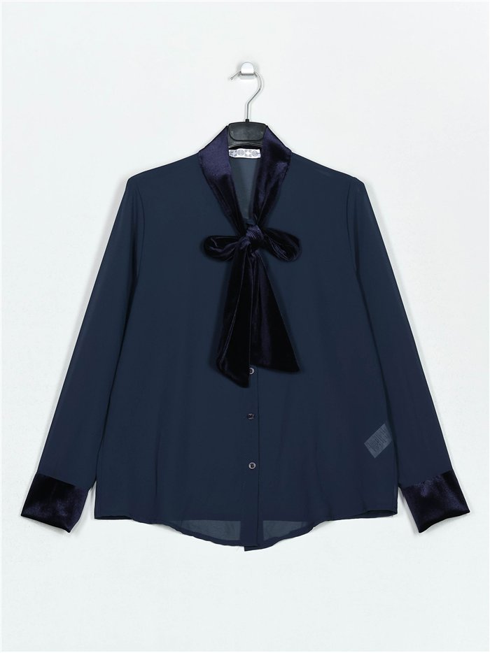 Blouse with velvet bows azul-marino