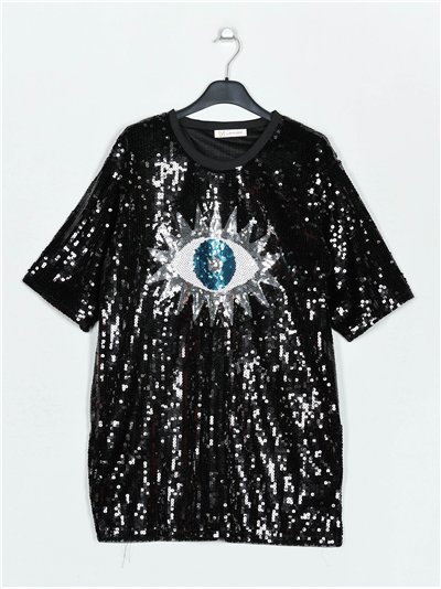 Oversized dress with sequins negro