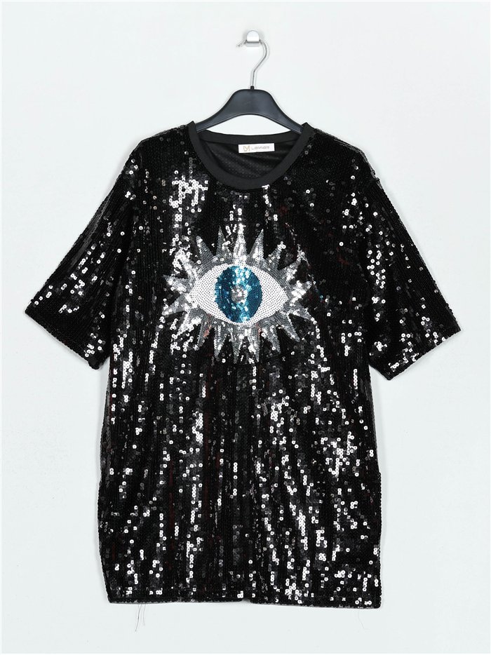 Oversized dress with sequins negro