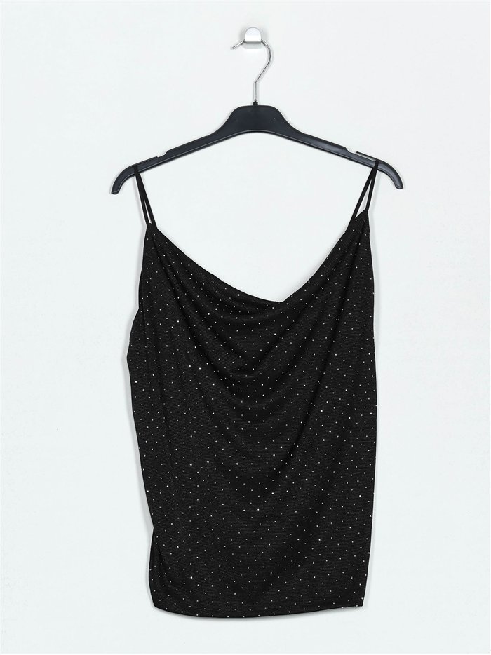 Drape neck party top with rhinestone negro