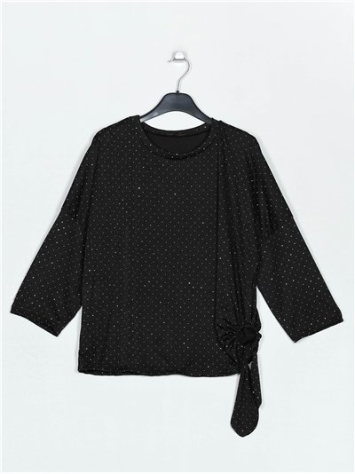 Oversized blouse with knots and rhinestone negro