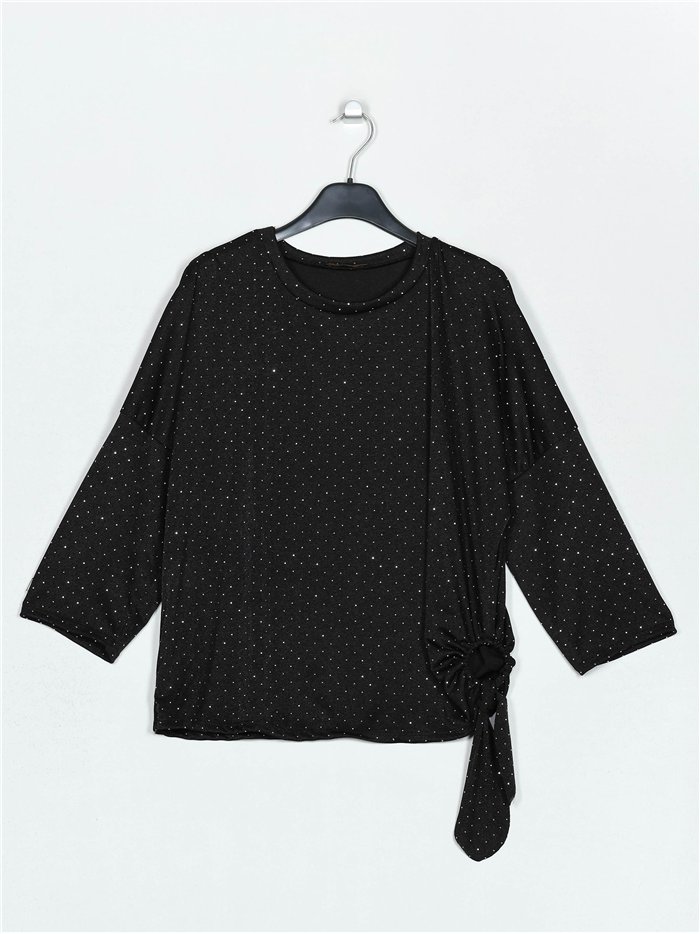 Blusa fiesta amplia strass nudos negro