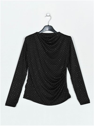 Gathered blouse with rhinestone negro