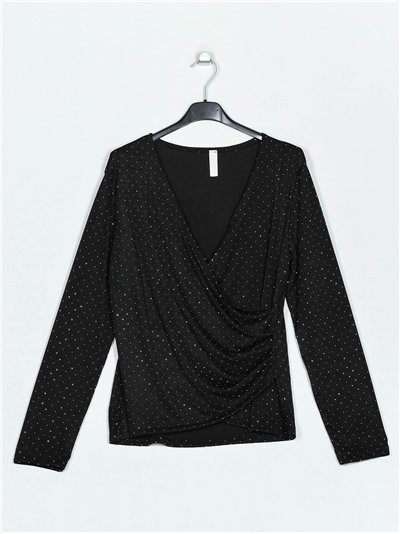 Gathered blouse with rhinestone negro