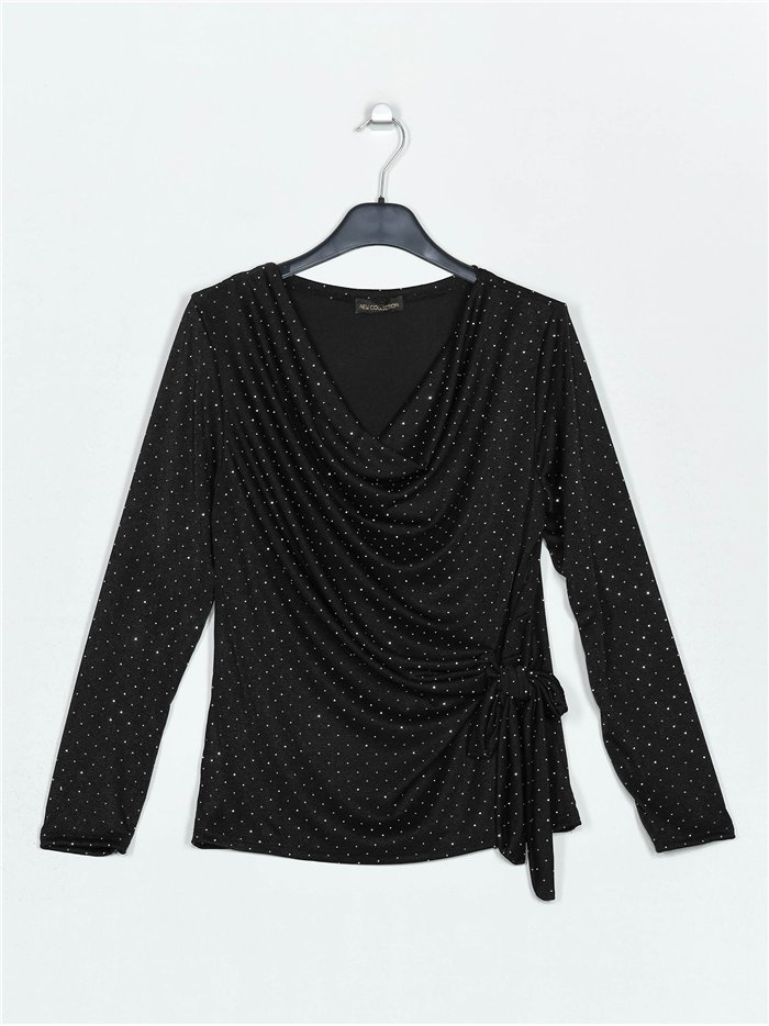 Blouse with knots and rhinestone negro