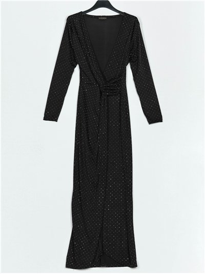 Maxi dress with knots and rhinestone negro