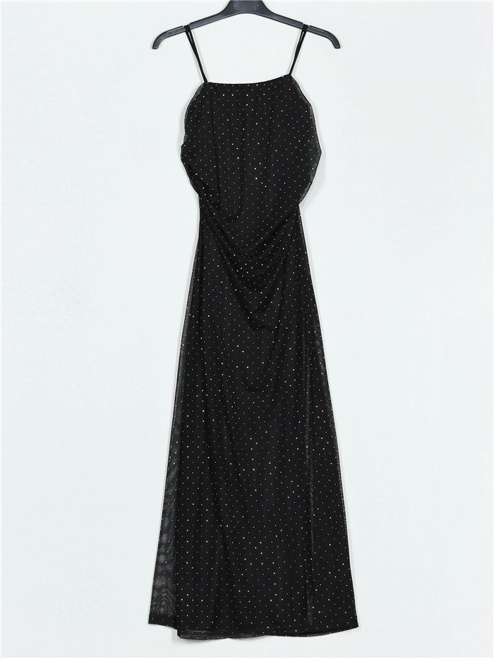 Vestido fiesta tul strass negro