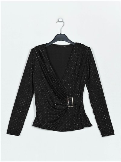 Gathered blouse with rhinestone negro