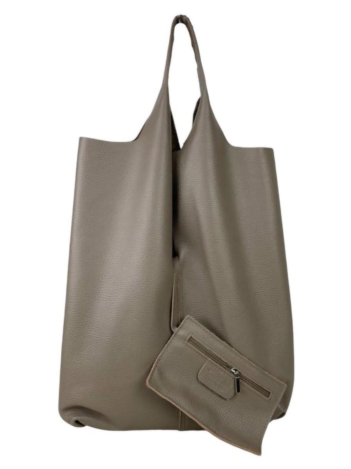 Shopper piel + Sobre 2 piezas taupe-oscuro