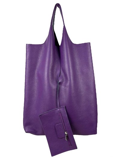 Shopper piel + Sobre 2 piezas morado