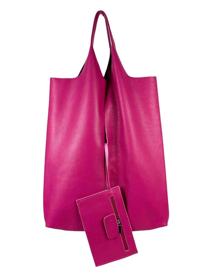 Shopper piel + Sobre 2 piezas fucsia