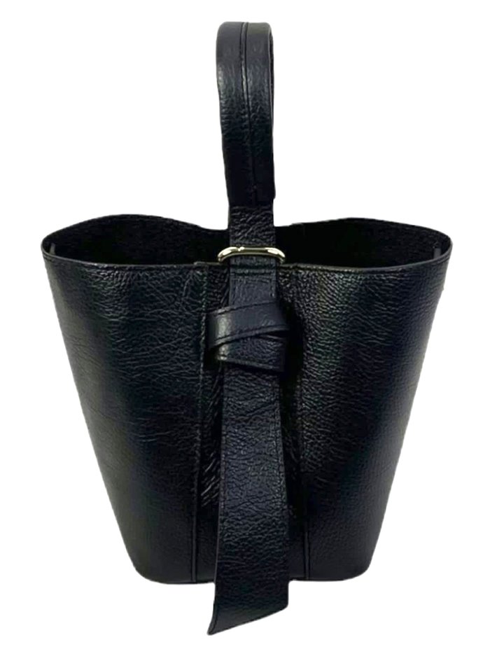 2 pieces leather mini bucket bag + crossbody bag negro