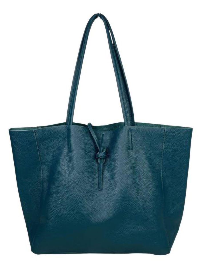 Shopper liso piel azul-petroleo