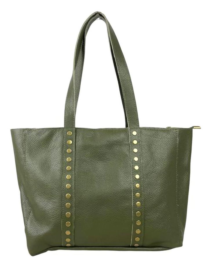 Shopper piel tachas verde-olivo