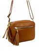 Leather crossbody bag with tassel camel