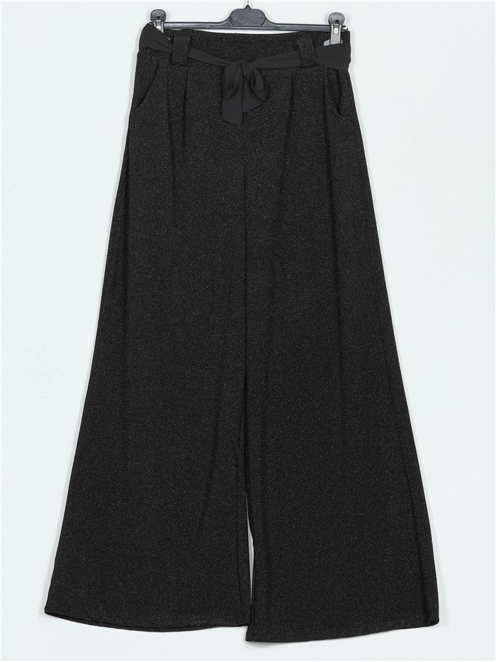 Belted glitter straight leg trousers negro