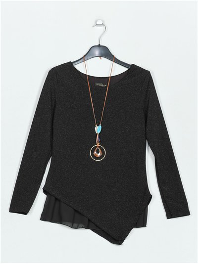 Blusa glitter doble capa negro