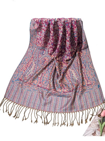 Printed scarf with fringing assorted colors