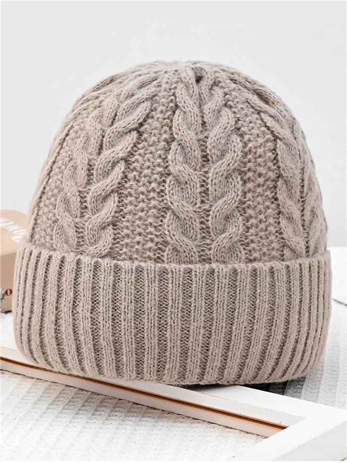 Turn-up textured cable knit beanie assorted colors