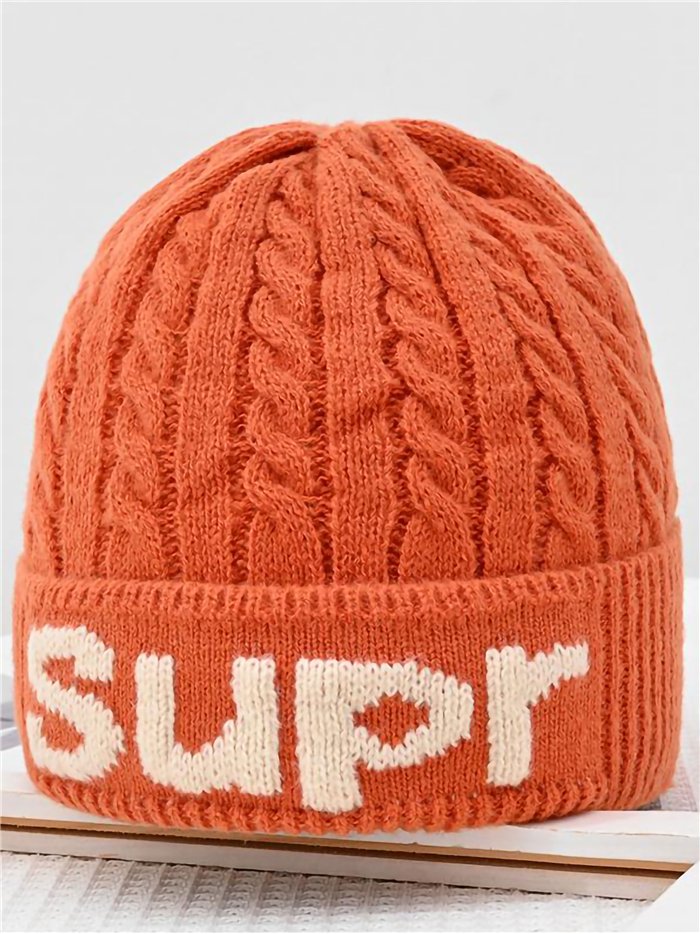 Turn-up textured cable knit beanie assorted colors