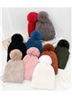 Turn-up knit beanie with pompom assorted colors