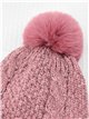 Textured cable knit beanie with pompom assorted colors