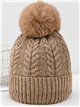 Textured cable knit beanie with pompom assorted colors