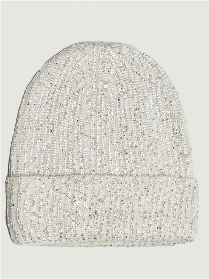 Turn-up knit beanie with sequins assorted colors