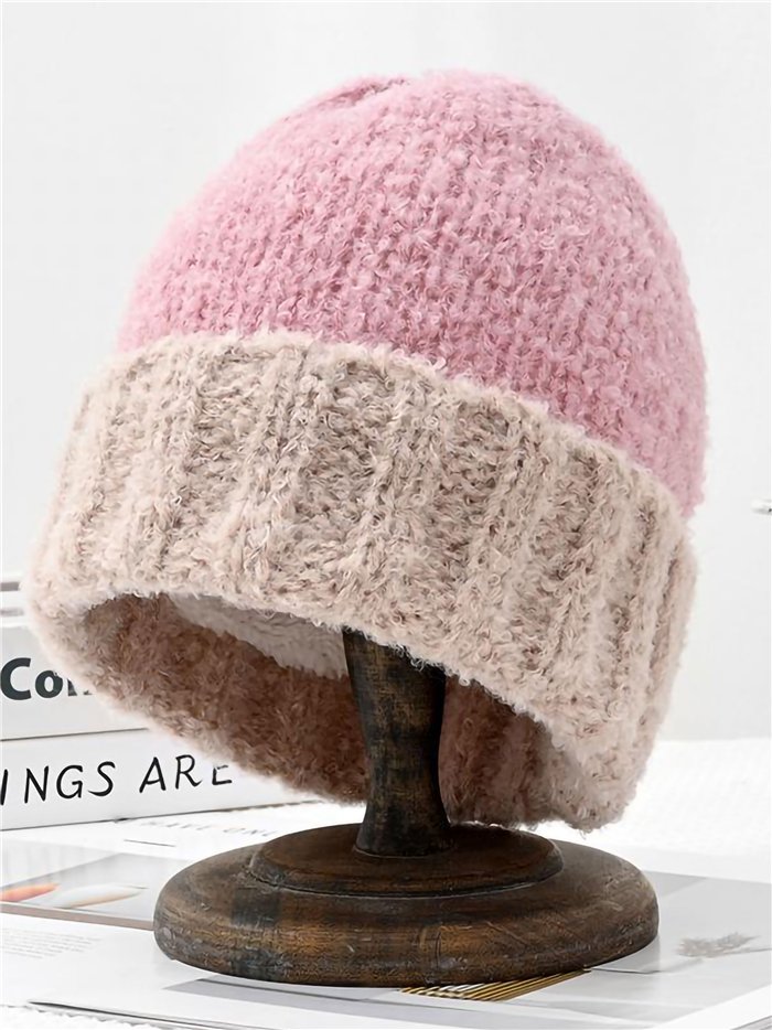 Turn-up contrast knit beanie assorted colors