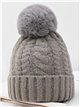 Textured cable knit beanie with pompom assorted colors