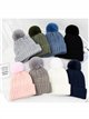 Textured cable knit beanie with pompom assorted colors