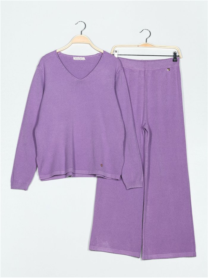 Co-Ord oversized knit sweater + trousers morado