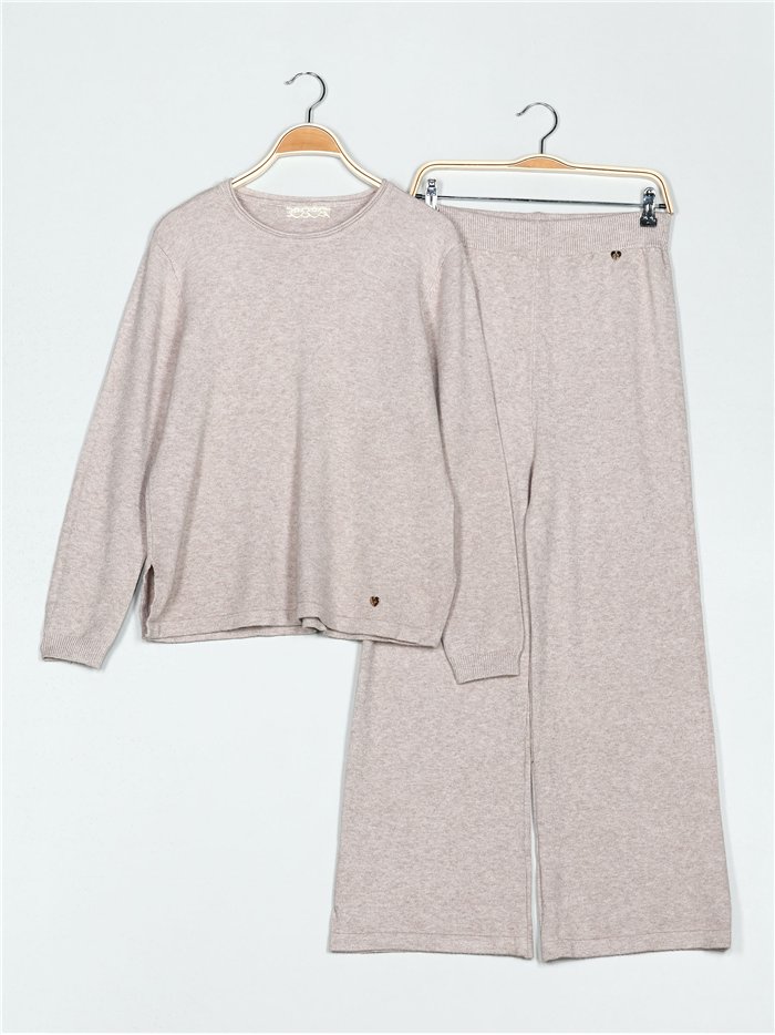 Co-Ord oversized knit sweater + trousers khaki