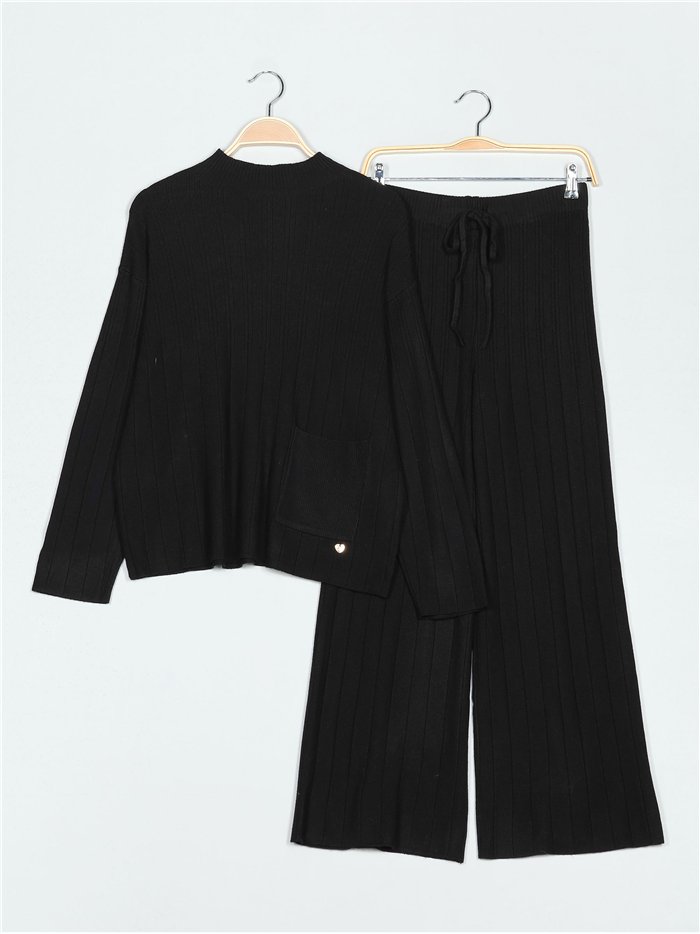 Conjunto Jersey canalé + Pantalón negro