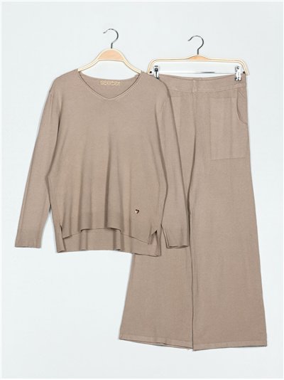 Conjunto Jersey punto fino + Pantalón taupe