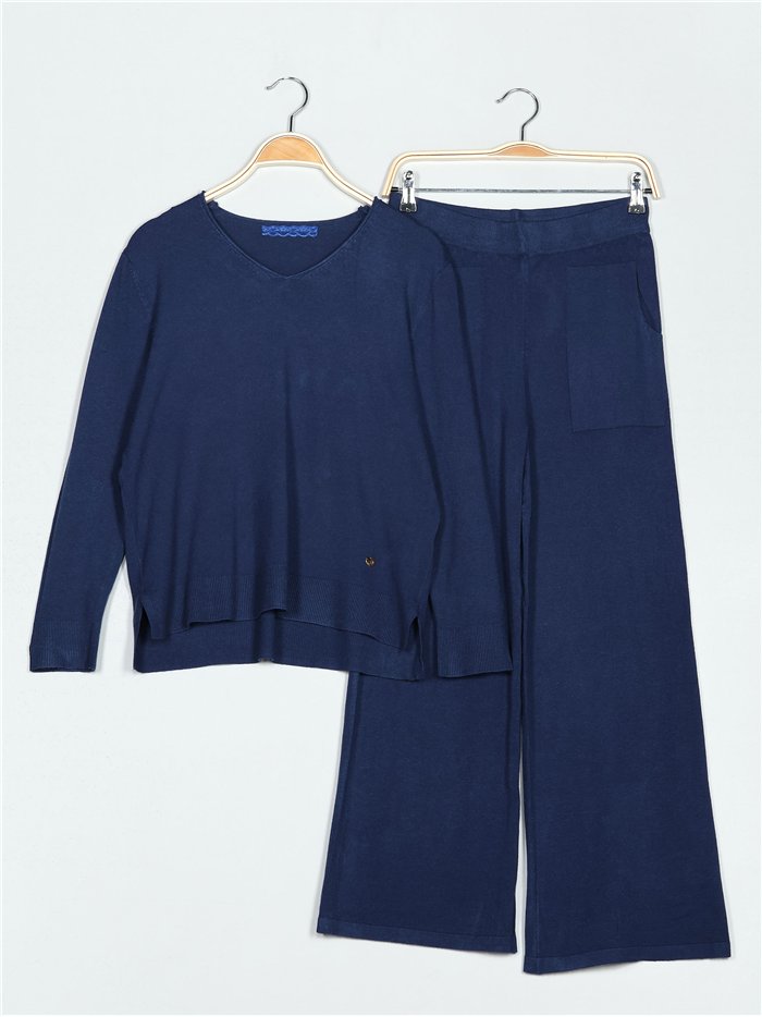 Co-Ord oversized knit sweater + trousers azul-petroleo