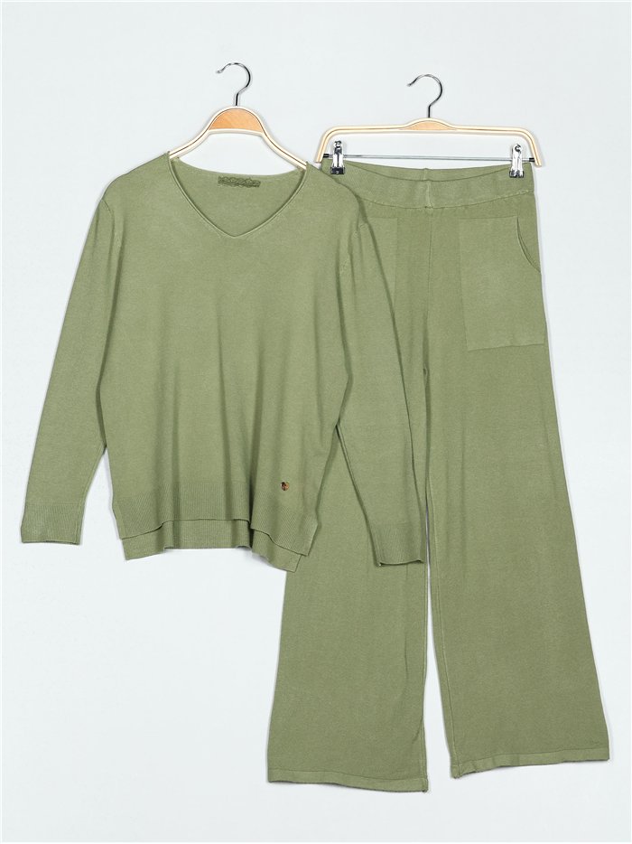 Conjunto Jersey punto fino + Pantalón verde-militar