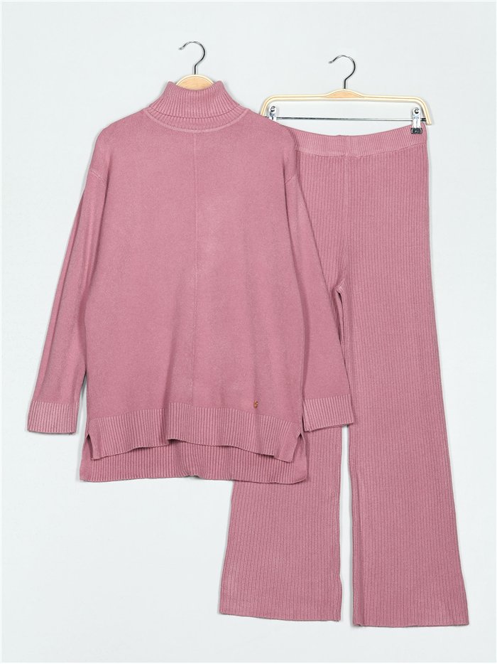 Conjunto Jersey cuello vuelto + Pantalón rosa-palo