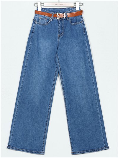 Jeans rectos cinturón azul (S-XXL)