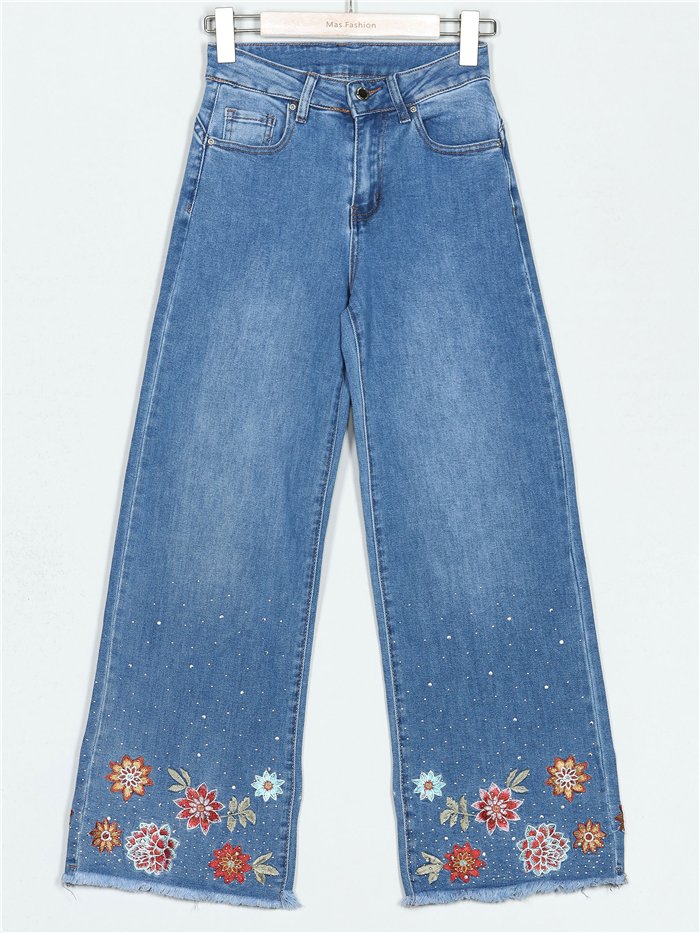 Flowers straight jeans with rhinestone blue (S-XXL)