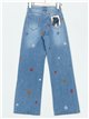 Jeans rectos florecitas bordadas azul (S-XXL)