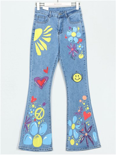 Jeans flare estampado azul (S-M-L-XL)