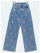 Jeans rectos mariposas bordadas azul (S-XXL)