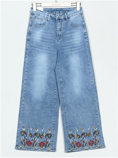 Jeans rectos bordado lentejuelas azul (S-XXL)